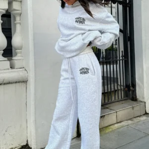 Sport Luxe Wide Leg Sweatpants Grey Marle